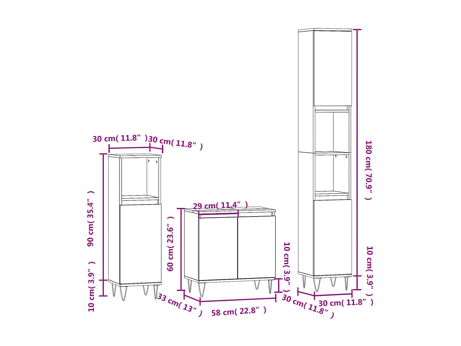 Ensemble d'armoires de salle de bain 3 pcs gris béton