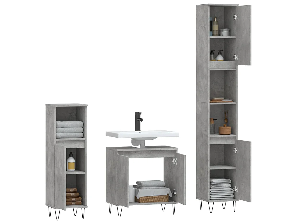 Ensemble d'armoires de salle de bain 3 pcs gris béton