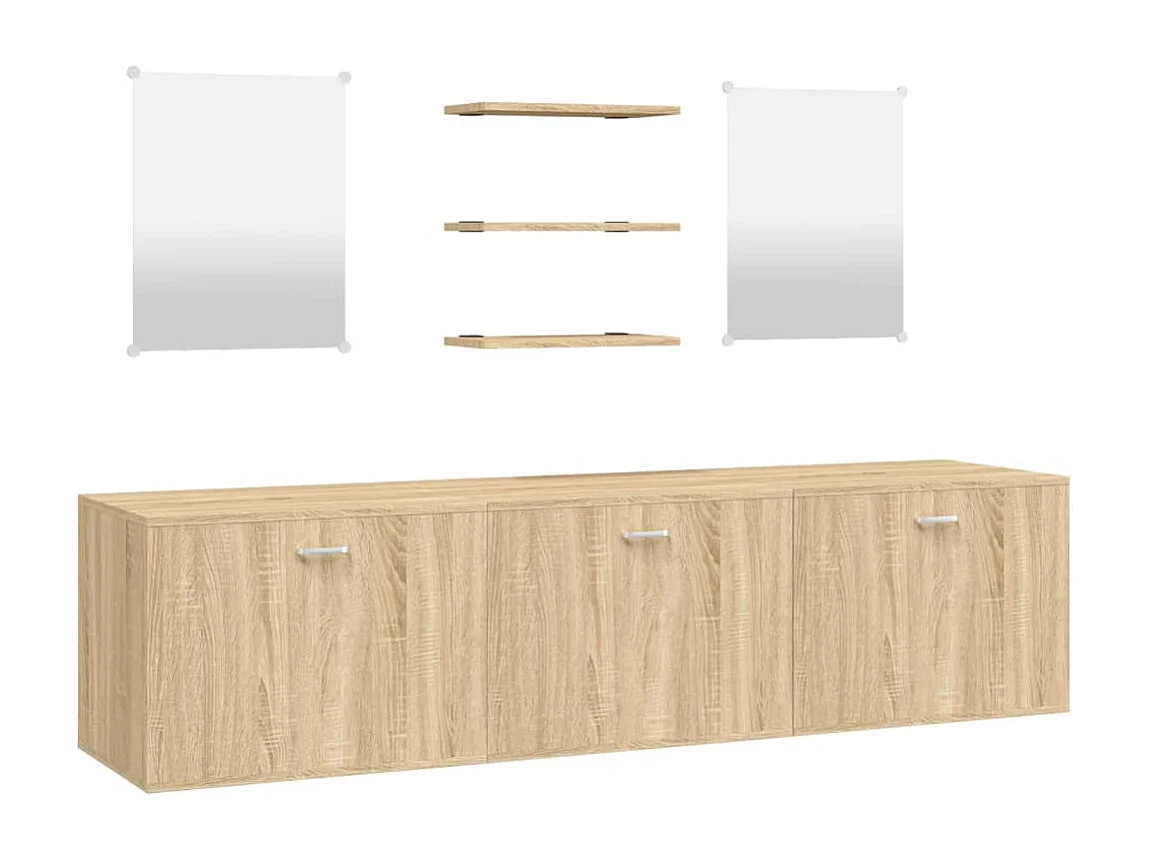 2 pcs conj. móveis casa de banho derivados de madeira carvalho