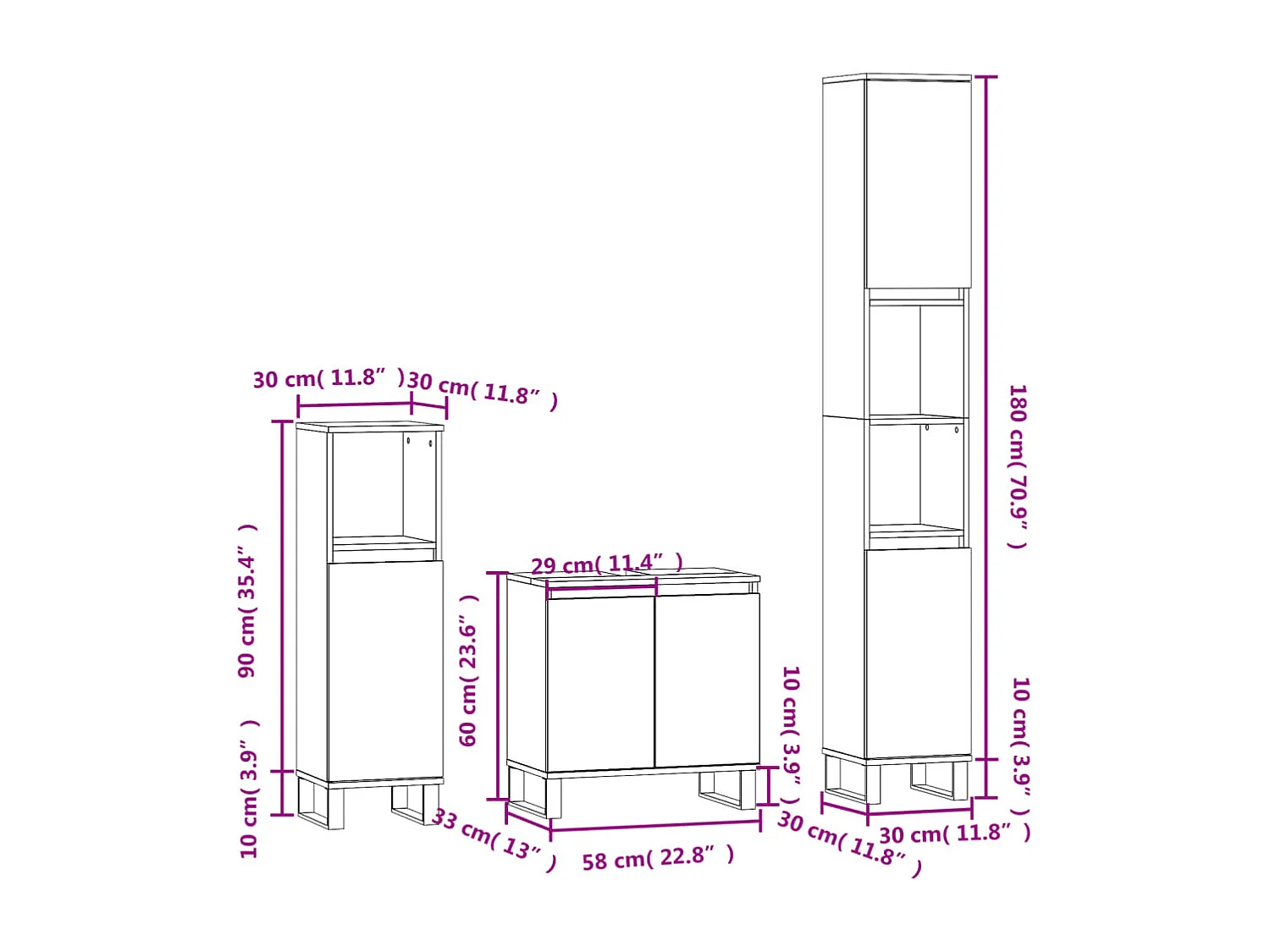 Set di Mobili da Bagno 3 pz Nero in Legno Multistrato