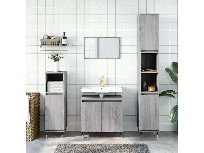Ensemble d'armoires de salle de bain 3 pcs sonoma gris