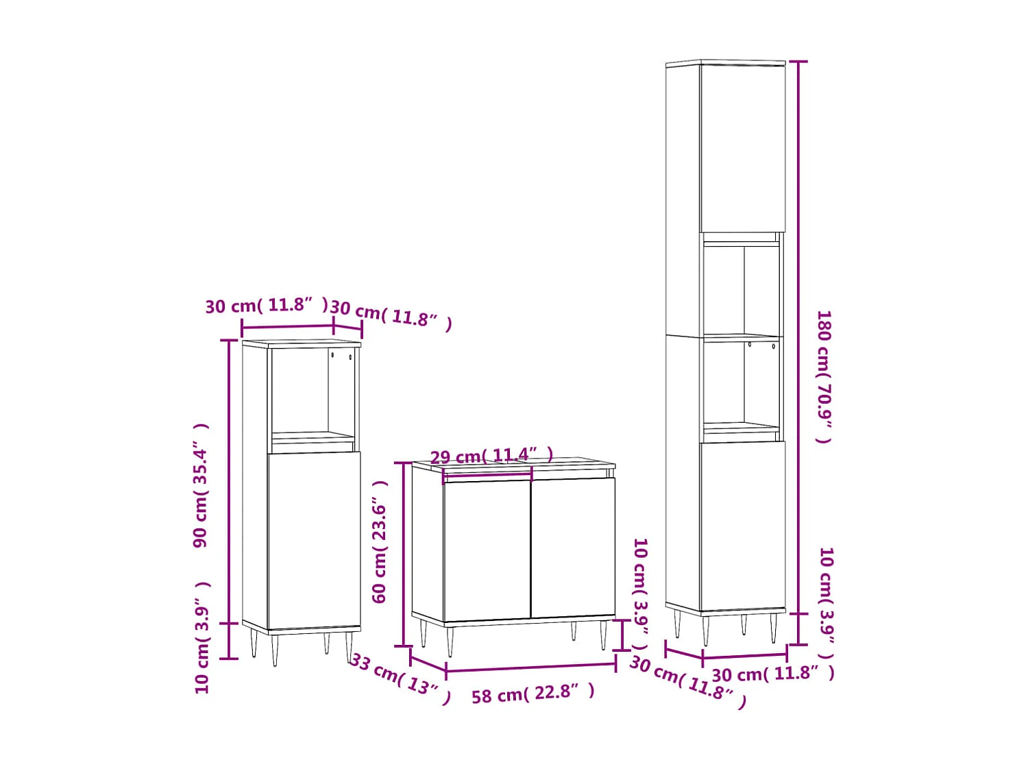 Ensemble d'armoires de salle de bain 3 pcs sonoma gris