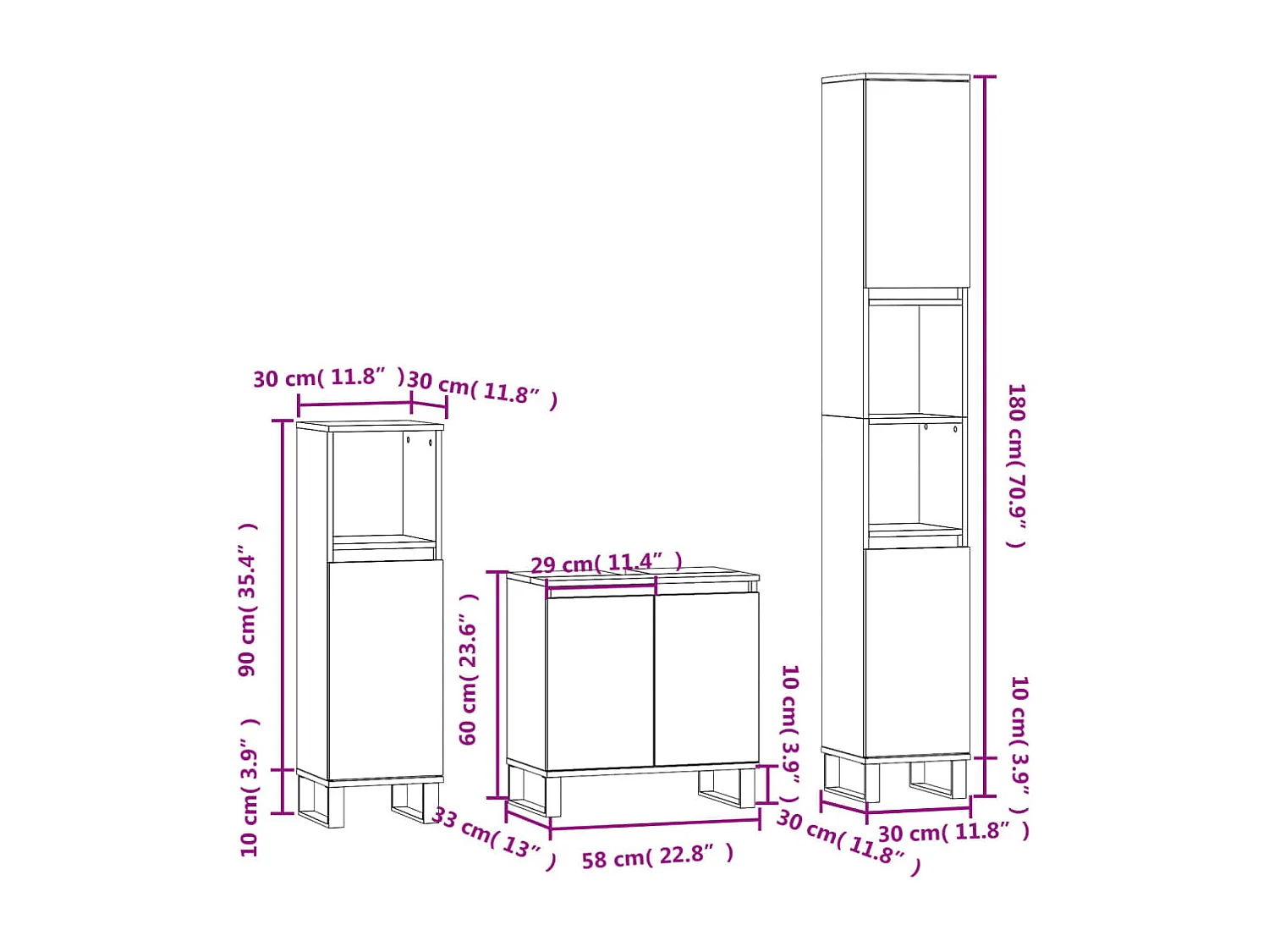 Ensemble d'armoires salle de bain 3 pcs blanc bois d'ingénierie
