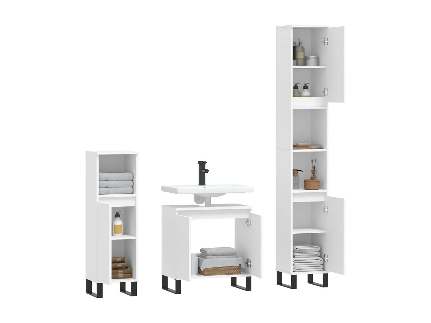 Ensemble d'armoires salle de bain 3 pcs blanc bois d'ingénierie
