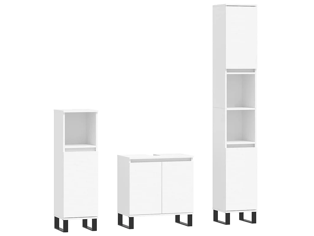 Set di Mobili da Bagno 3 pz Bianco in Legno Multistrato