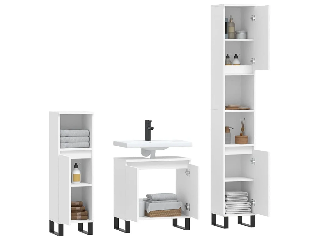 Set di Mobili da Bagno 3 pz Bianco in Legno Multistrato