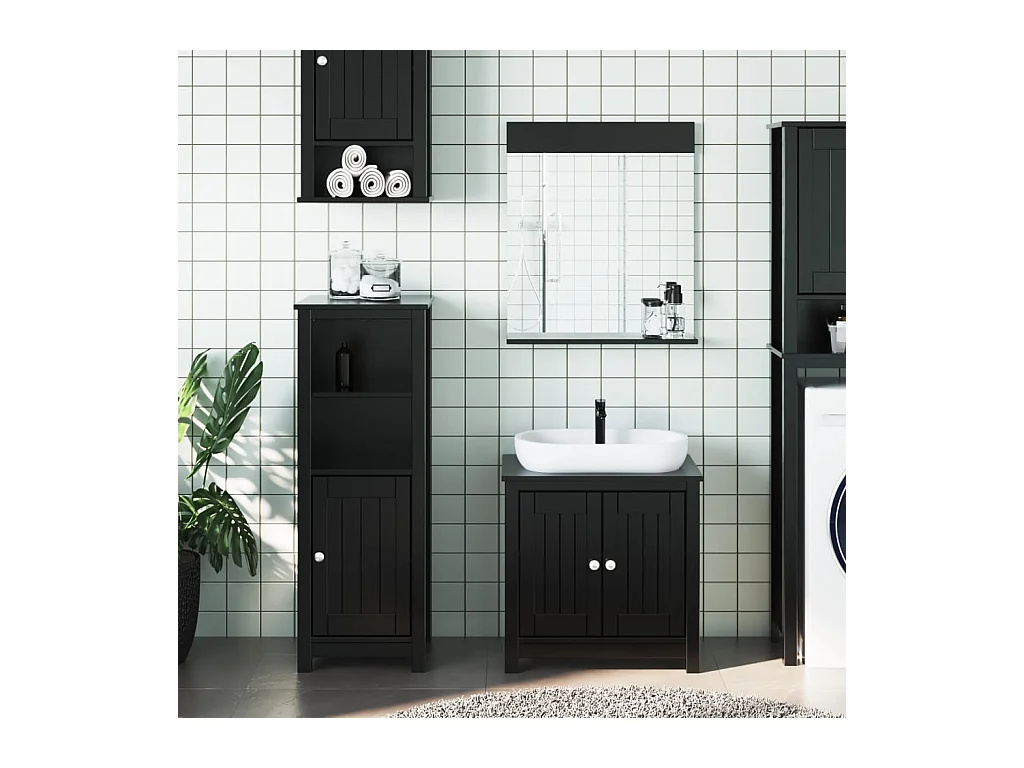 Meubles de salle de bain 3 pcs BERG noir bois de pin massif