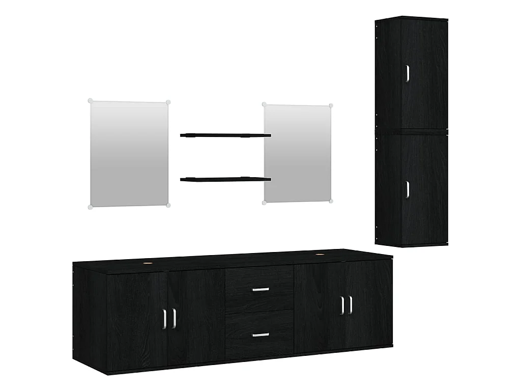 Ensemble de meubles salle de bain 7 pcs noir bois d'ingénierie