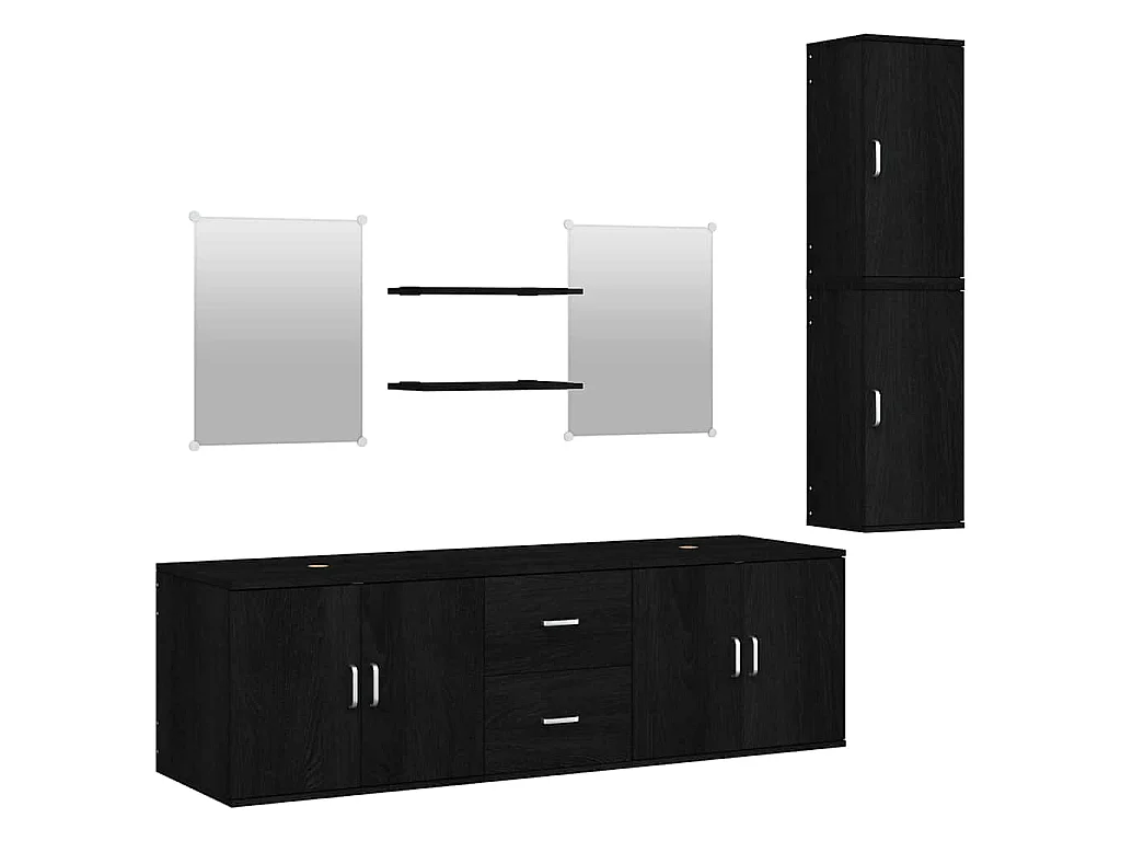 Ensemble de meubles salle de bain 7 pcs noir bois d'ingénierie