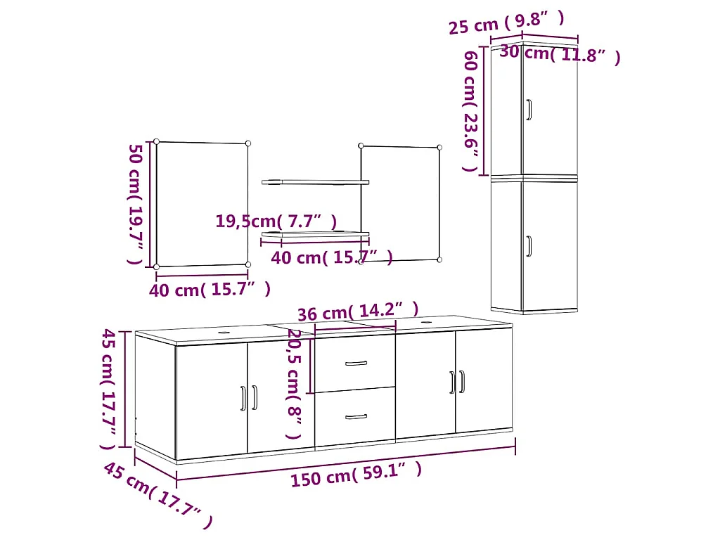 Ensemble de meubles salle de bain 7 pcs noir bois d'ingénierie
