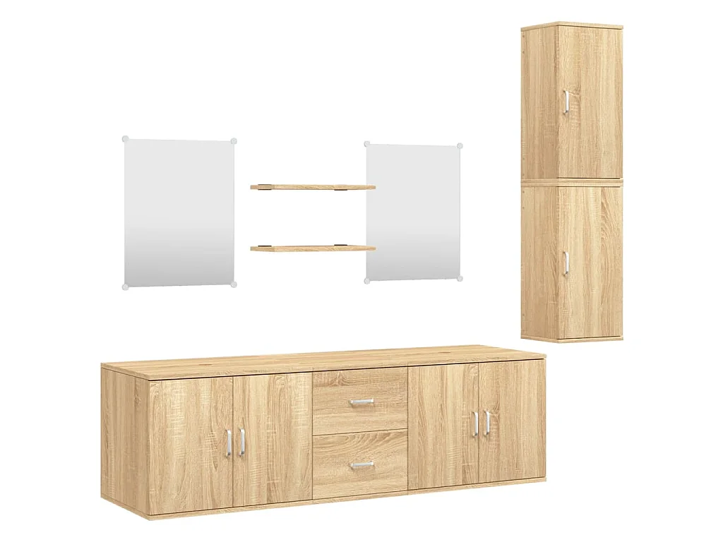 Set Mobili da Bagno 7 pz Rovere in Legno Multistrato