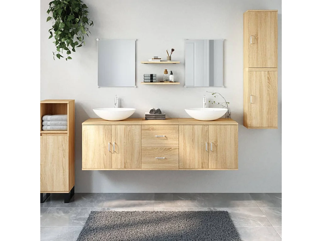 Set Mobili da Bagno 7 pz Rovere in Legno Multistrato