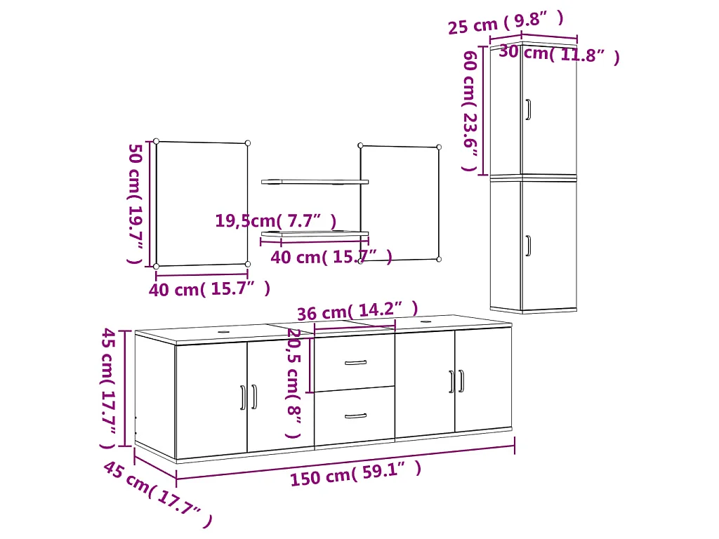 Set Mobili da Bagno 7 pz Rovere in Legno Multistrato