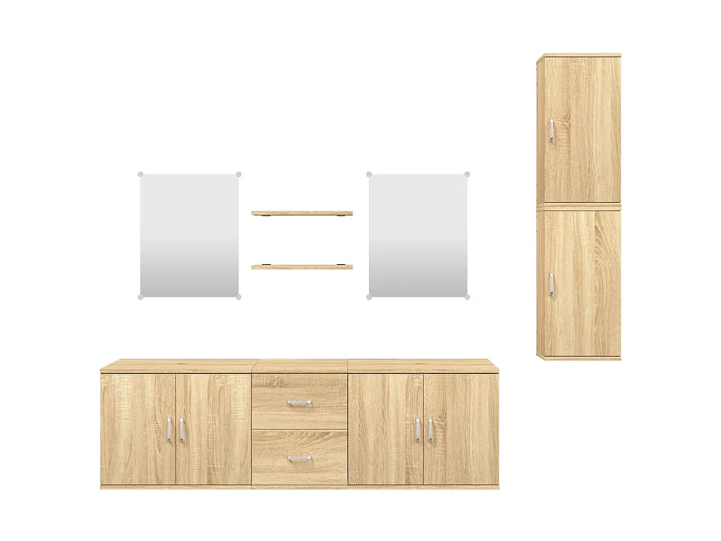 Set Mobili da Bagno 7 pz Rovere in Legno Multistrato