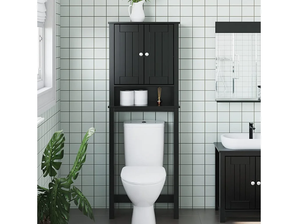 Portaoggetti Sopra WC BERG Nero 60x27x164,5 cm Legno Massello