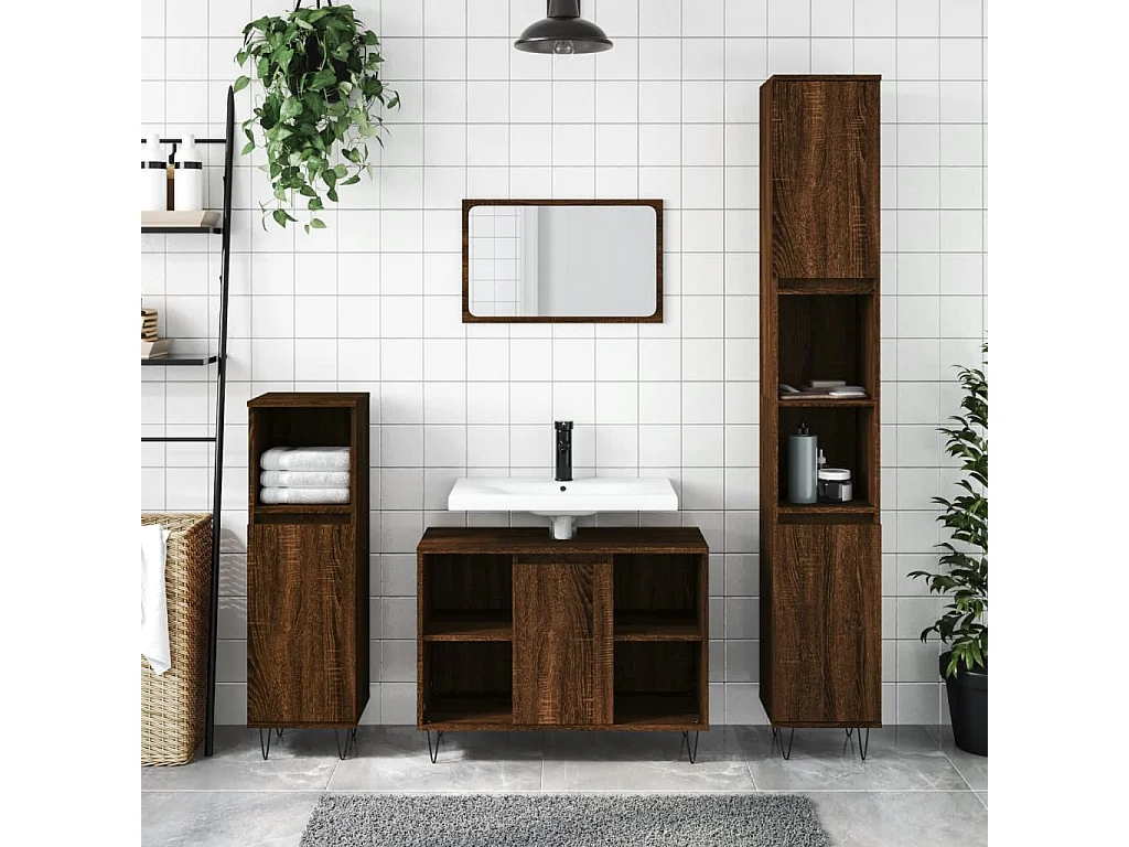 Armario de baño madera contrachapada marrón roble 30x30x100 cm