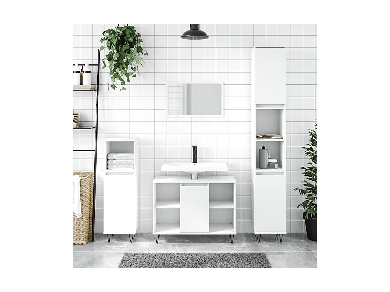 Badschrank Weiß 30x30x100 cm Holzwerkstoff