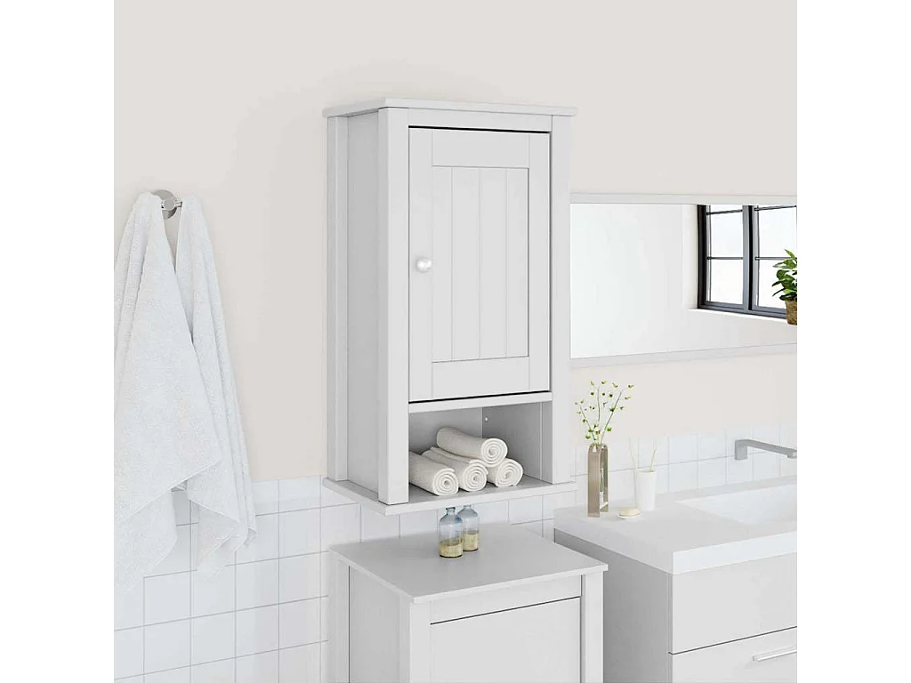 Armoire murale de salle de bain BERG blanc bois de pin massif