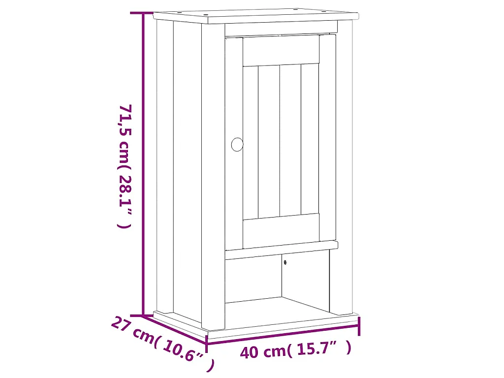 Armoire murale de salle de bain BERG blanc bois de pin massif