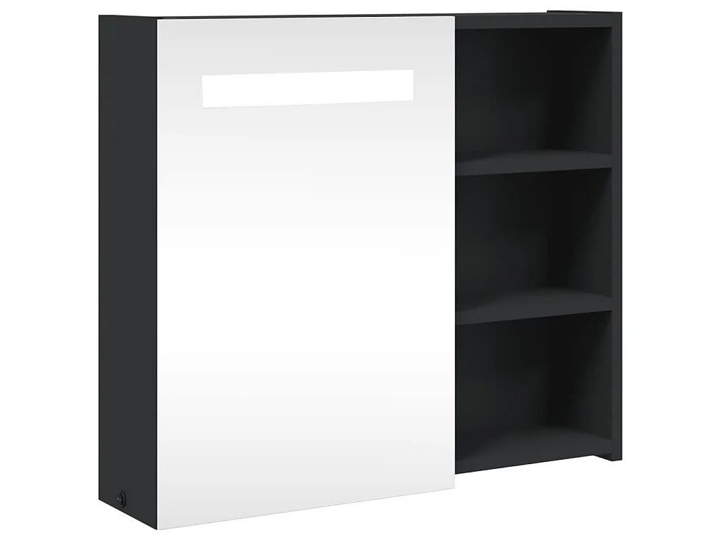 Armoire de salle de bain à miroir avec LED noir 60x13x52 cm