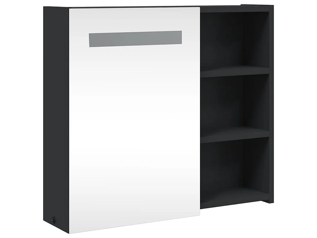 Armoire de salle de bain à miroir avec LED noir 60x13x52 cm