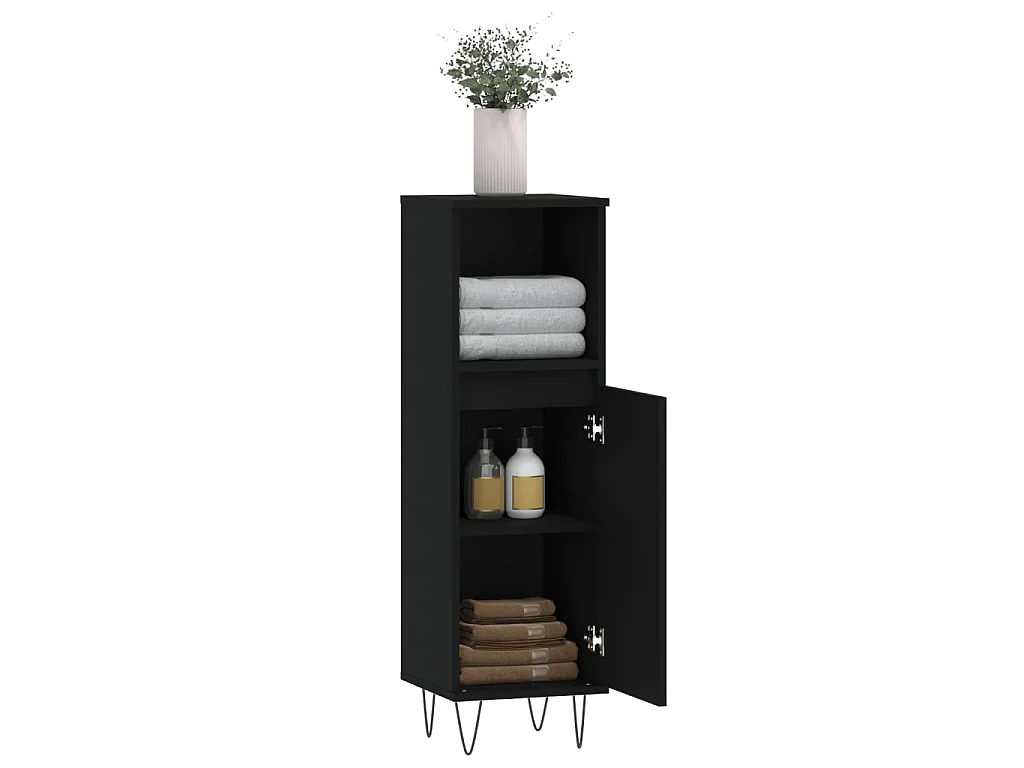 Armoire de salle de bain noir 30x30x100 cm bois d'ingénierie