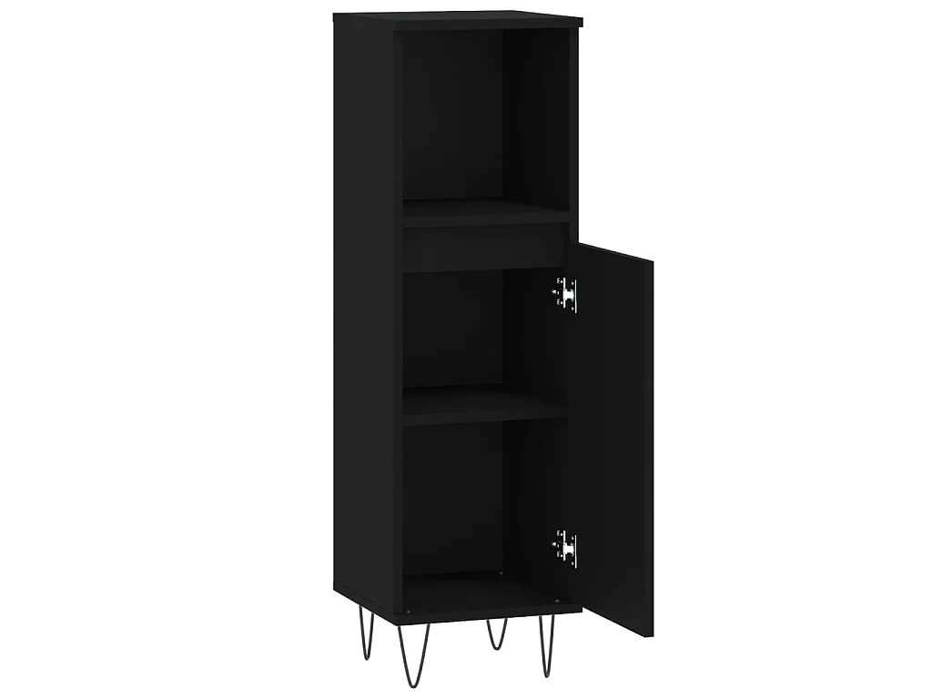 Armoire de salle de bain noir 30x30x100 cm bois d'ingénierie