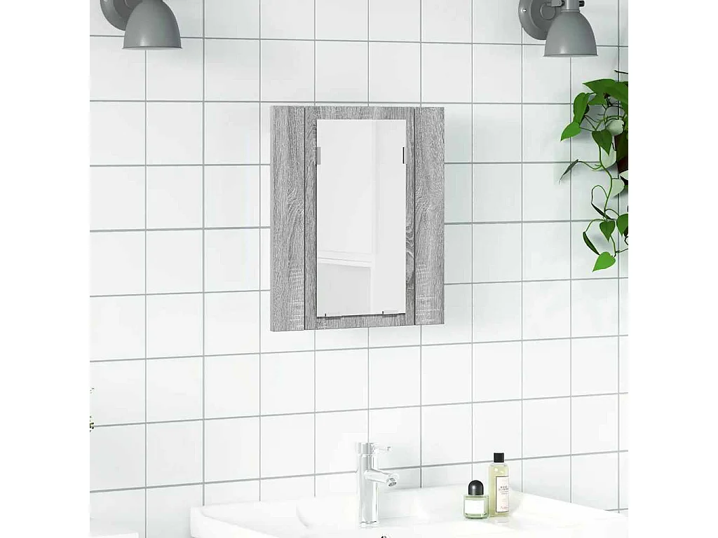 Armario de baño con espejo LED madera gris Sonoma 40x12x45 cm