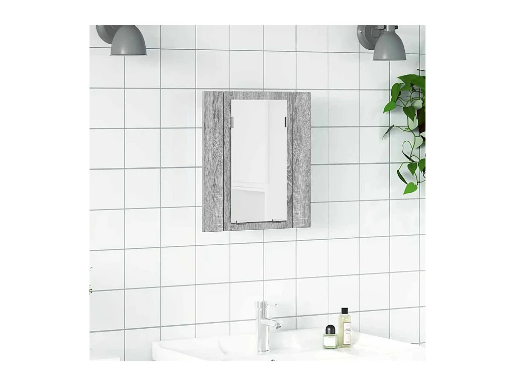 Armoire à miroir LED de salle de bain sonoma gris 40x12x45 cm