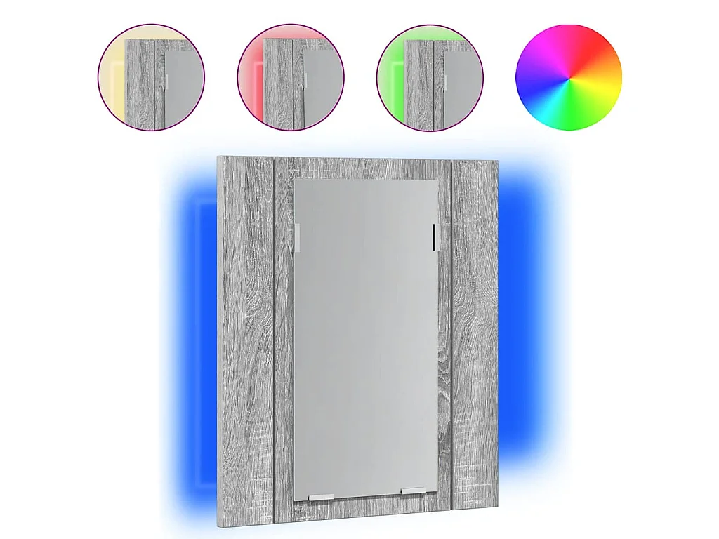 Armario de baño con espejo LED madera gris Sonoma 40x12x45 cm