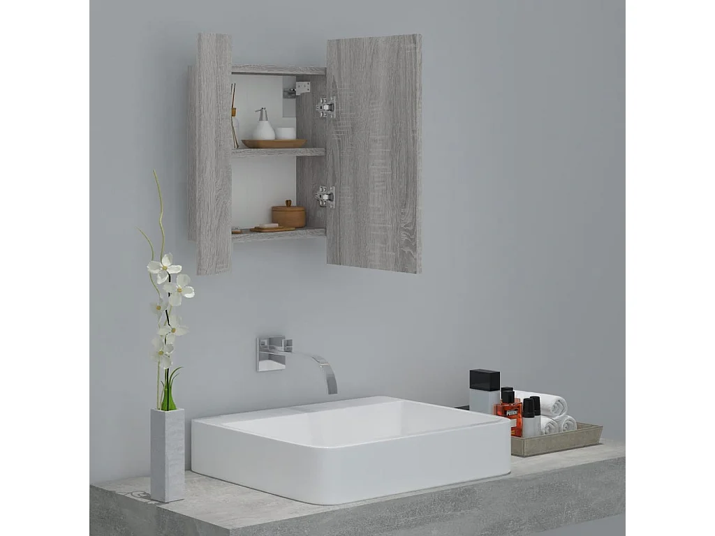 Armario de baño con espejo LED madera gris Sonoma 40x12x45 cm