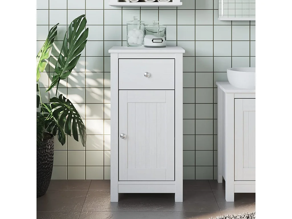 Badschrank BERG Weiß 40x34x80 cm Massivholz Kiefer