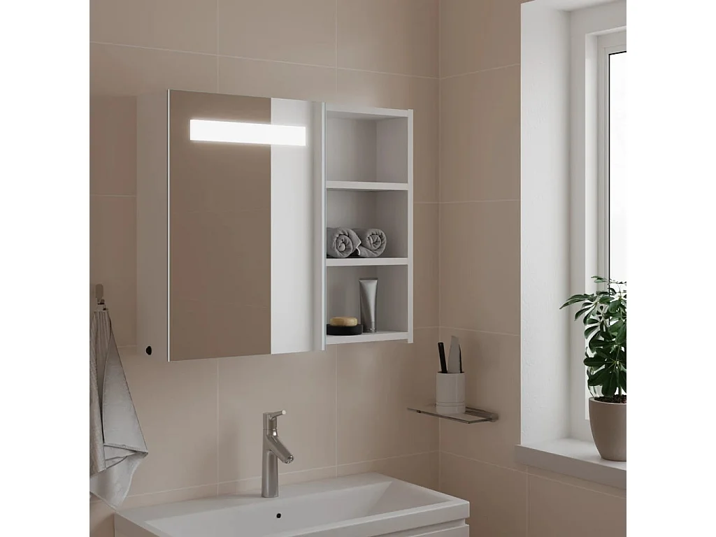 Badkamerkast met spiegel en LED 60x13x52 cm wit