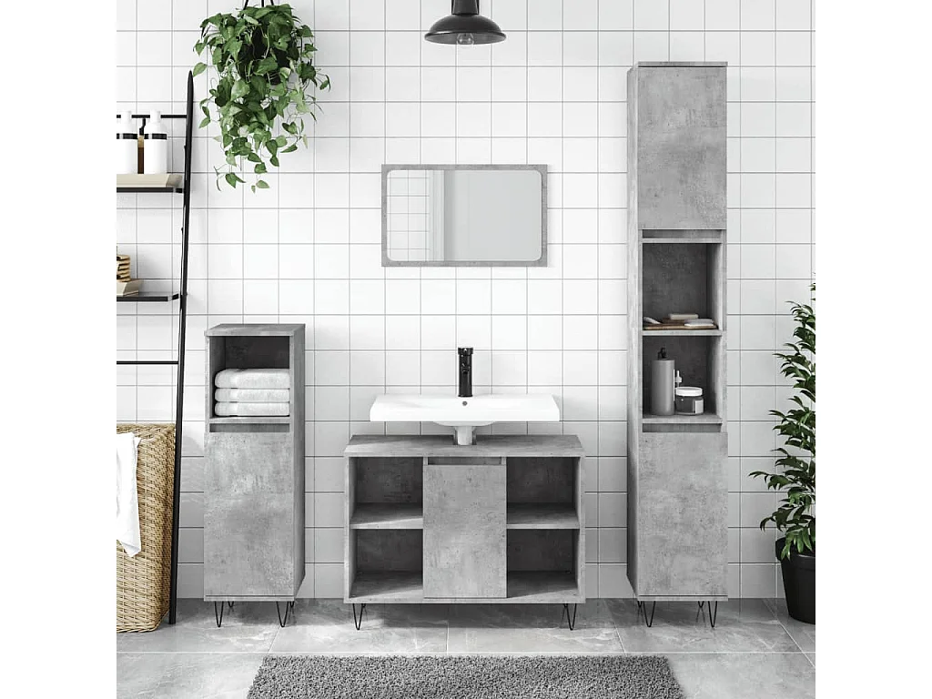 Armoire de salle de bain gris béton 30x30x100 cm