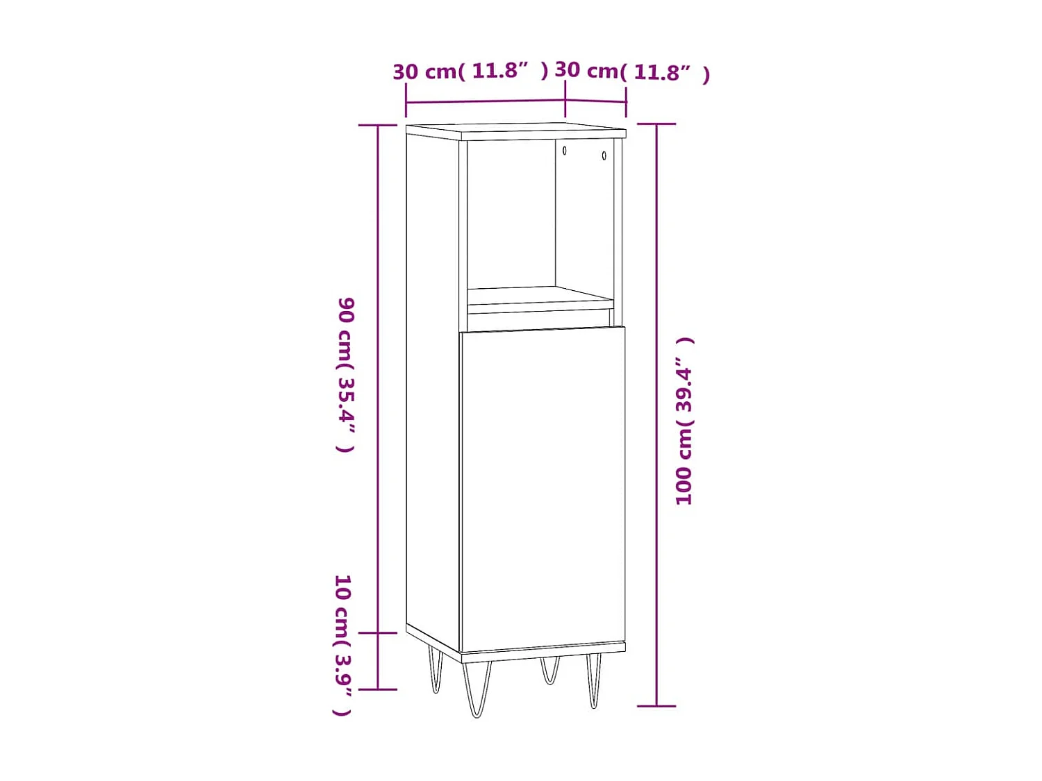 Armoire de salle de bain gris béton 30x30x100 cm