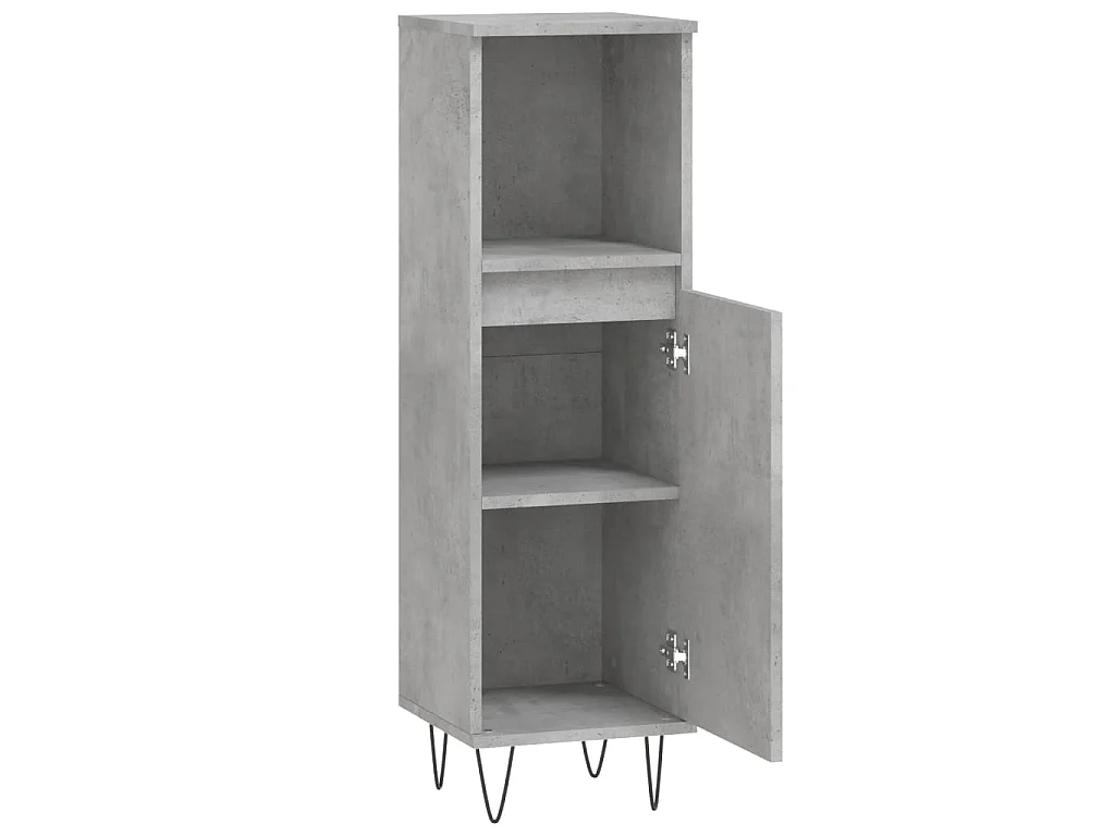 Armario de baño madera contrachapada gris hormigón 30x30x100 cm
