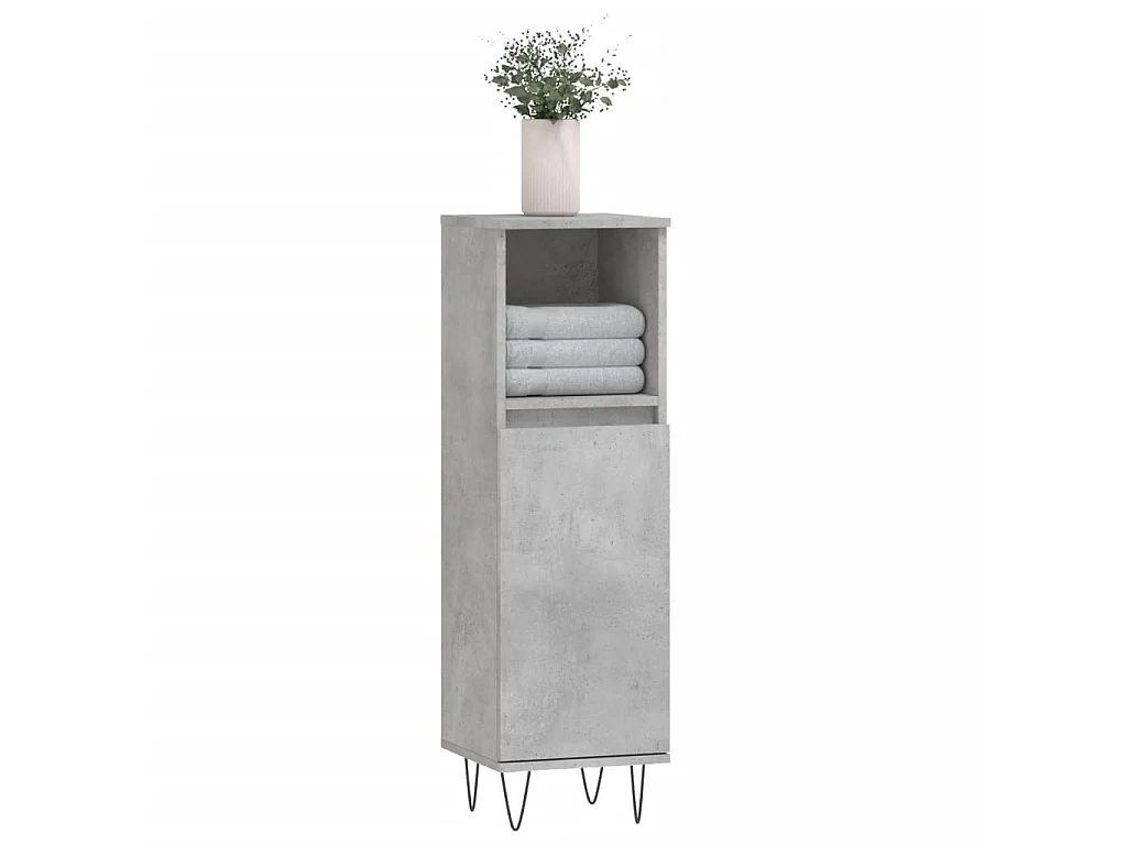 Armario de baño madera contrachapada gris hormigón 30x30x100 cm