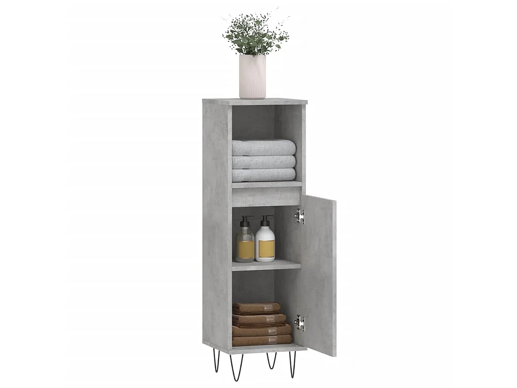 Armario de baño madera contrachapada gris hormigón 30x30x100 cm