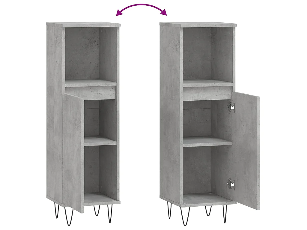 Armario de baño madera contrachapada gris hormigón 30x30x100 cm