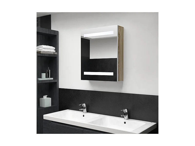 LED-Bad-Spiegelschrank Weiß und Eichen-Optik 50x14x60 cm
