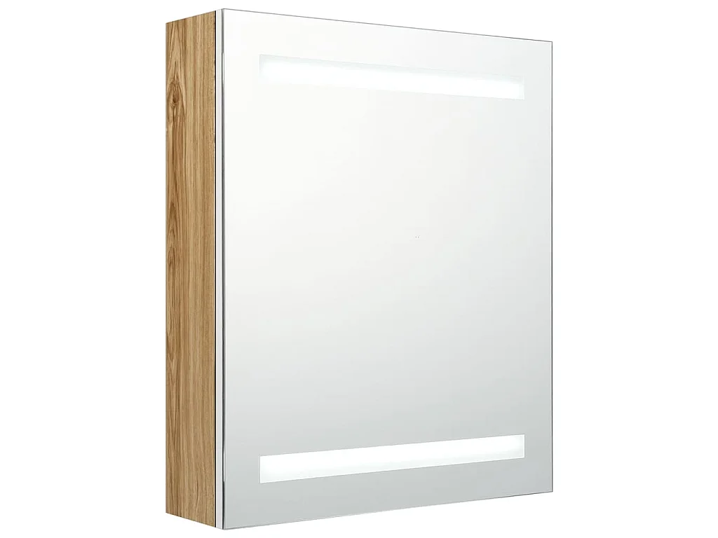 Armadietto Bagno con Specchio e LED Bianco e Rovere 50x14x60 cm