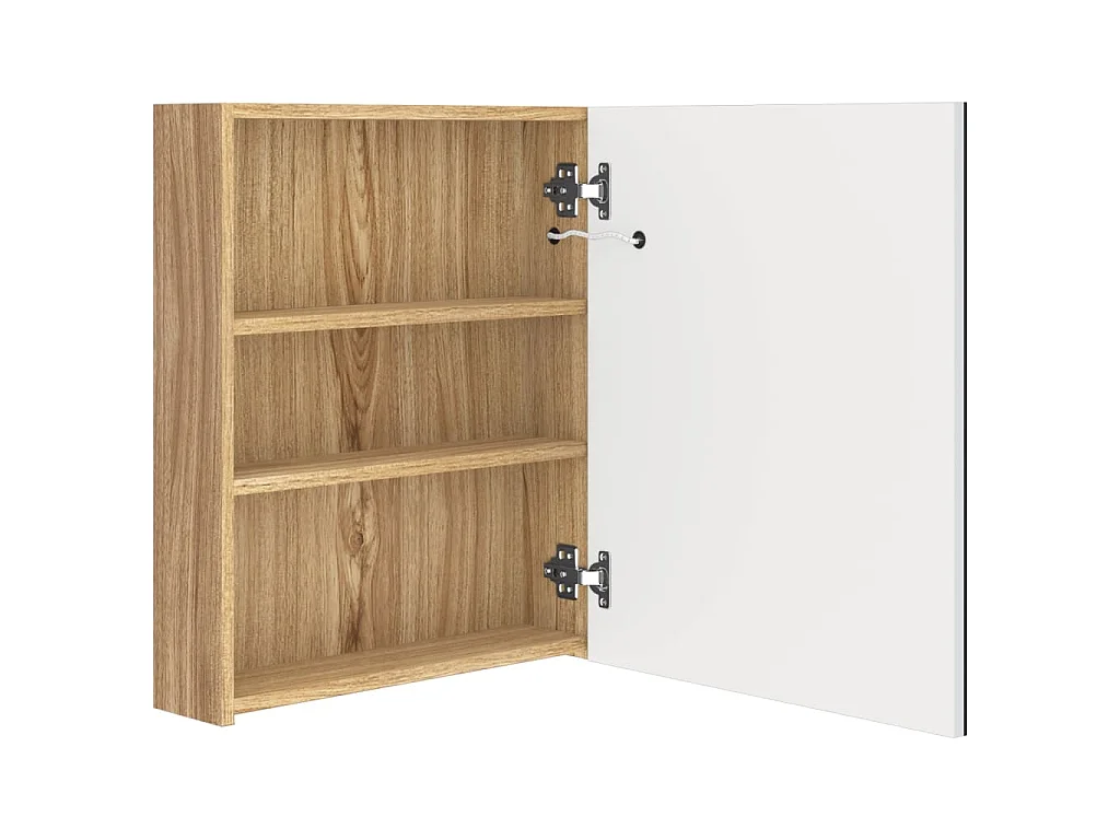 Armadietto Bagno con Specchio e LED Bianco e Rovere 50x14x60 cm