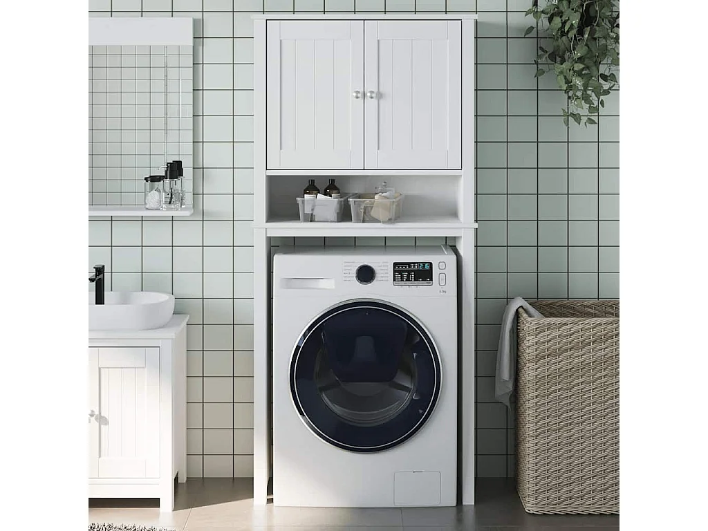 Armoire pour machine à laver BERG blanc bois massif
