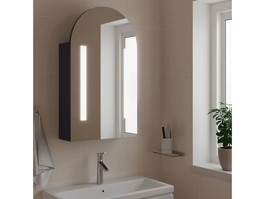 Mueble de baño con espejo arqueado y luz LED gris 42x13x70 cm