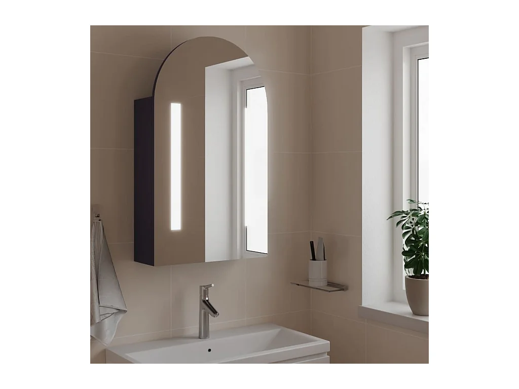 Armoire de bain à miroir avec LED arquée gris 42x13x70 cm