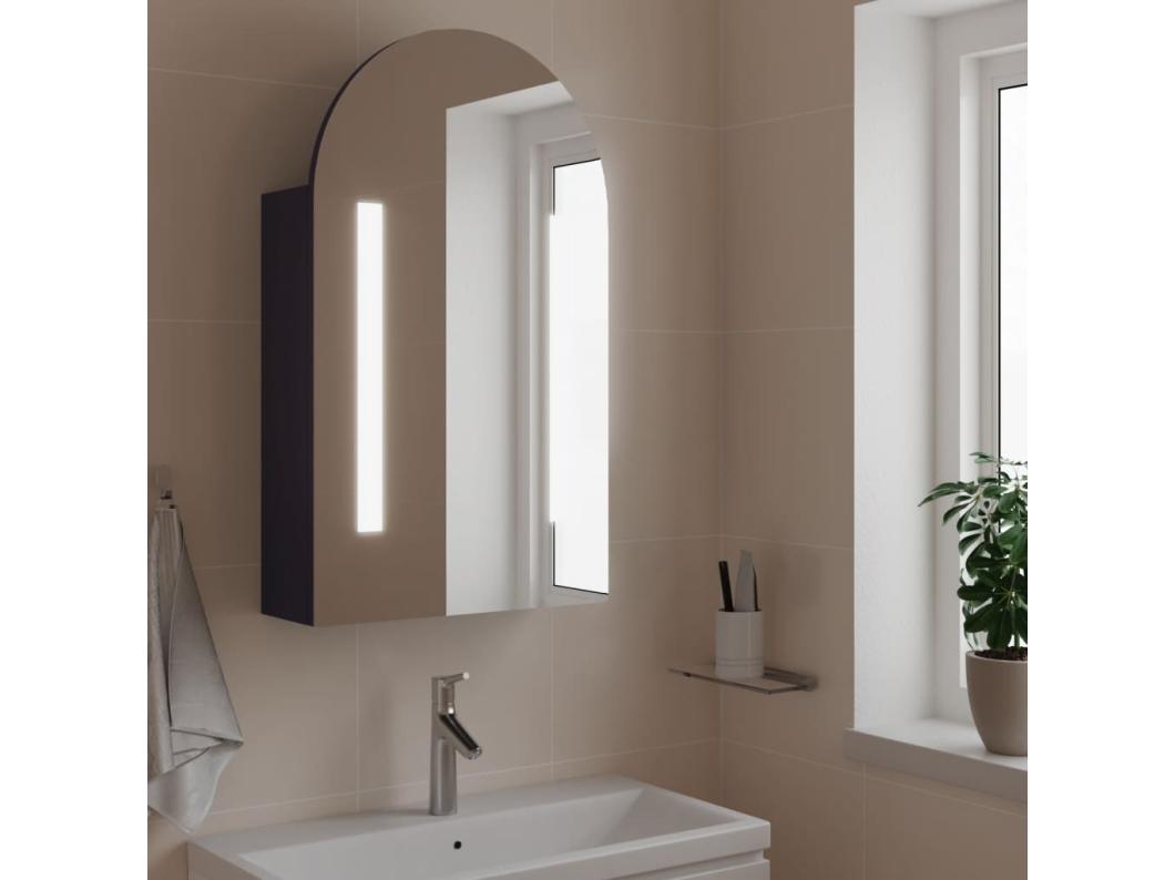 Badkamerkast met spiegel en LED gebogen 42x13x70 cm grijs
