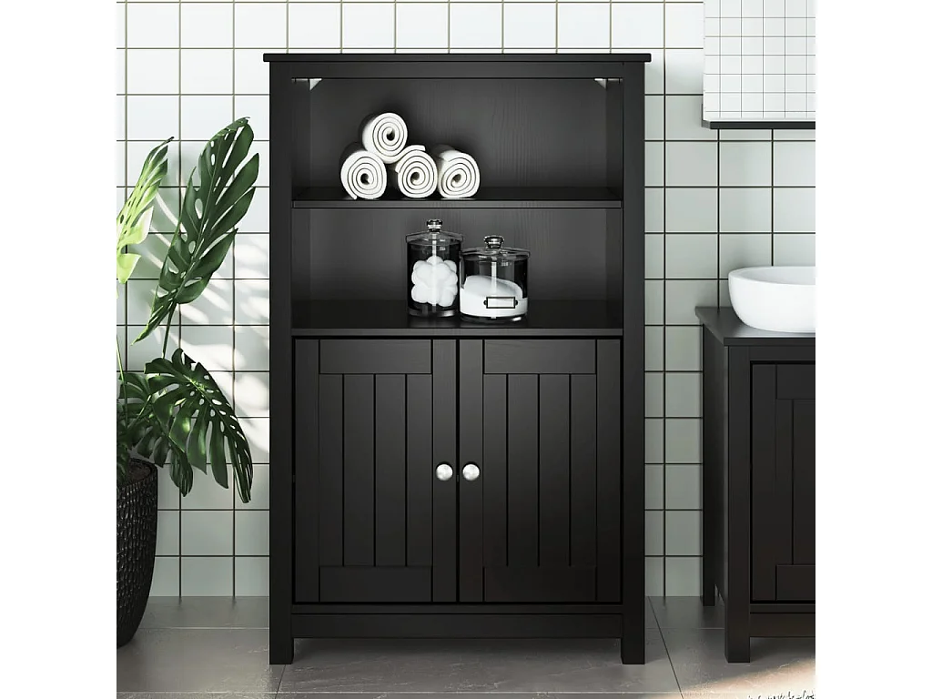 Armoire de salle de bain BERG noir 69,5x34x110 cm pin massif