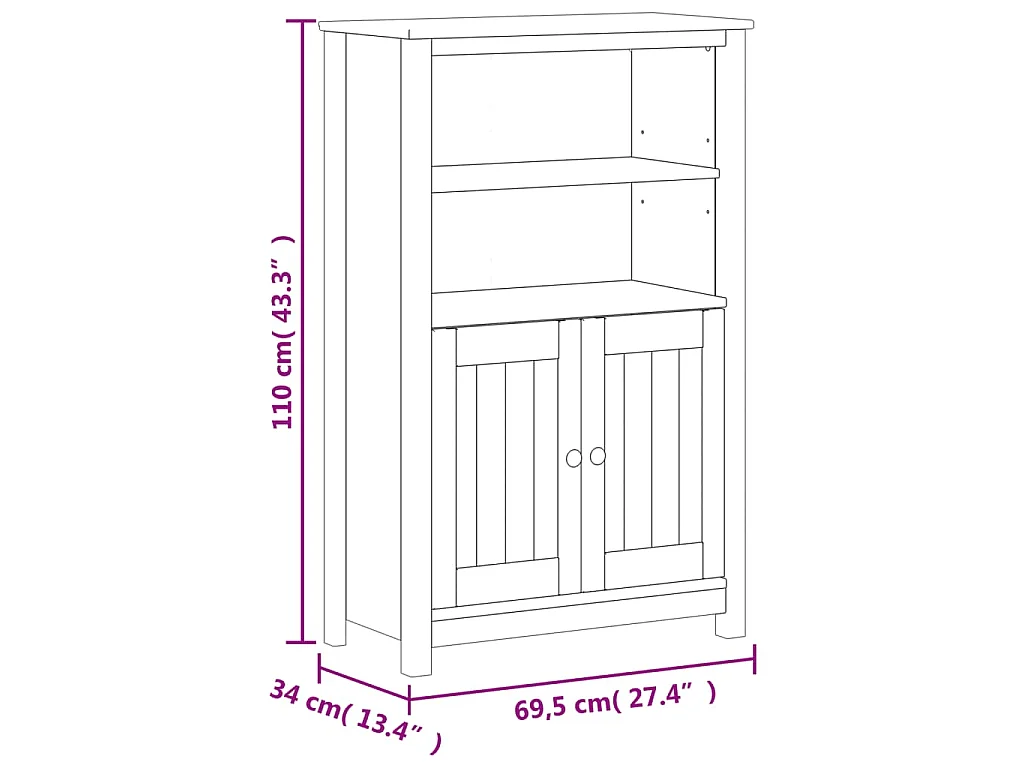 Armoire de salle de bain BERG noir 69,5x34x110 cm pin massif
