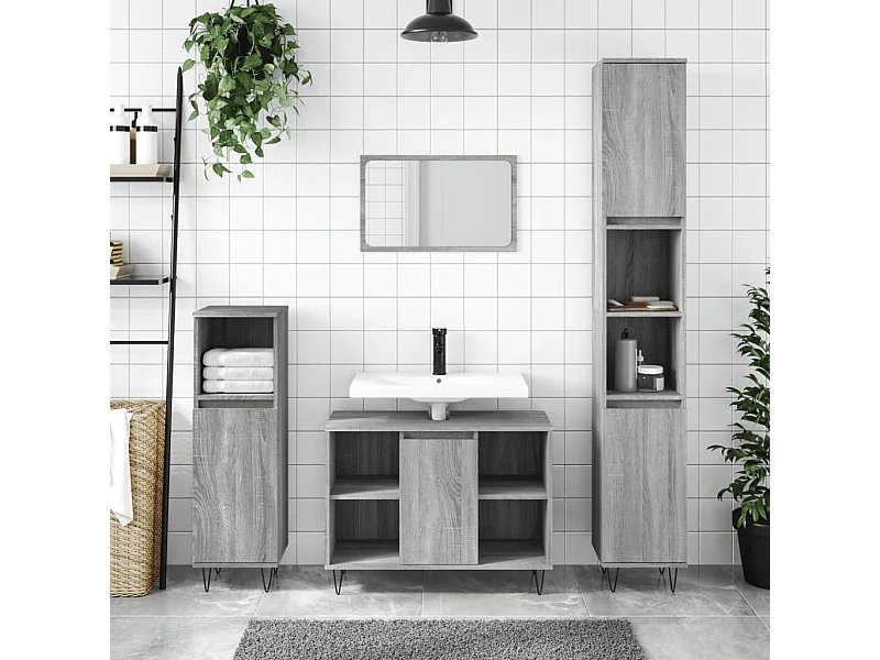 Badschrank Grau Sonoma 30x30x100 cm Holzwerkstoff