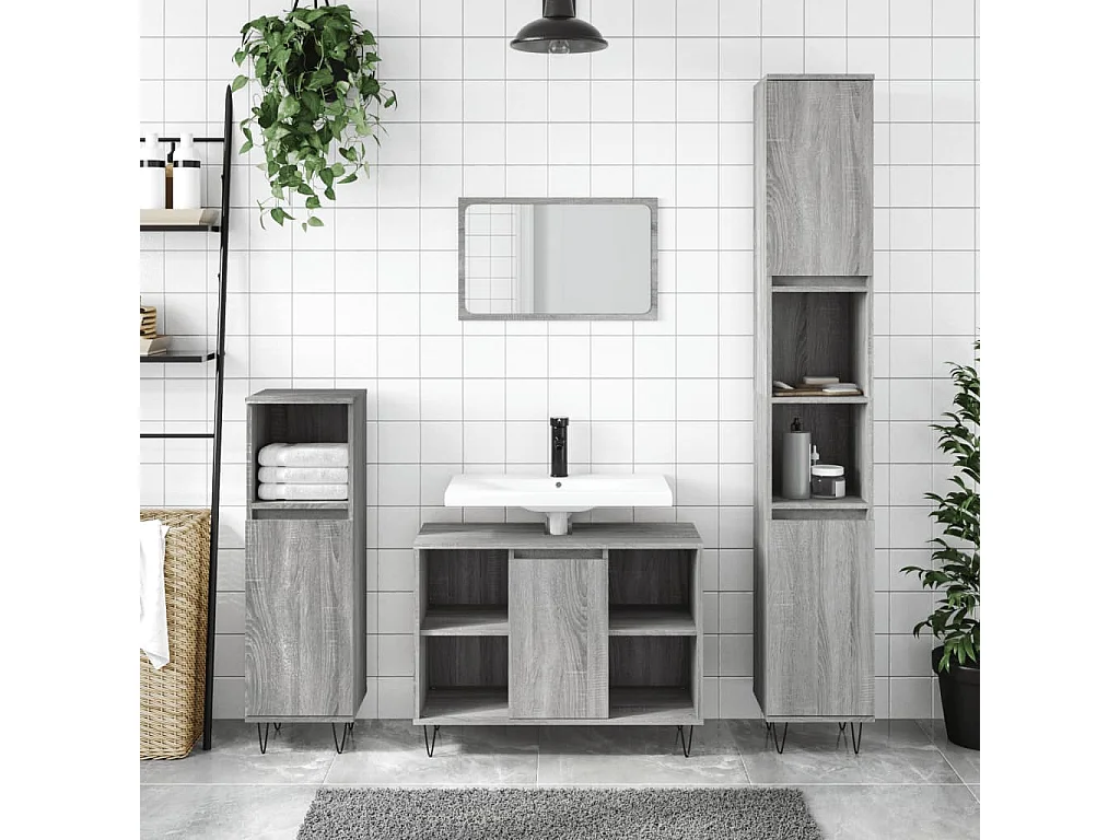 Armario de baño madera contrachapada gris Sonoma 30x30x100 cm